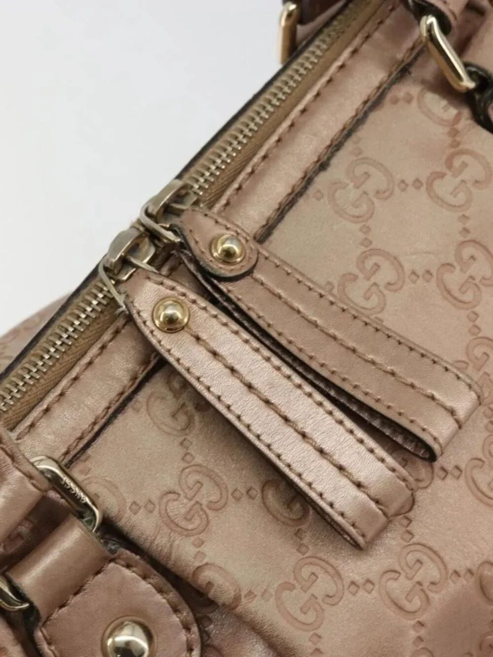 GUCCI GG Canvas Guccissima Sukey Bag Leather 2way Pink Gold 247902 Auth 176609